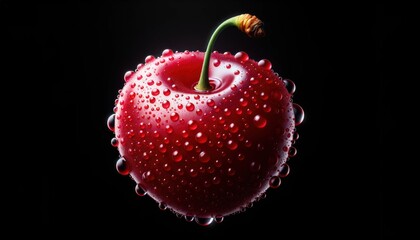 Macro Image of Fresh Red Cherry with Water Droplets