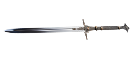 Full Golden Old Sword. Isolated on Transparent background.