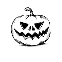 Hand drawn Halloween pumpkin illustration - Black pencil drawing (transparent PNG, to color)