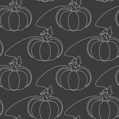 Autumn seasonal illustration. Pumpkin seamless pattern vector. Halloween greeting card. Hand drawn outline doodle background. Graphic cartoon print, banner, holiday poster, carnival party invitation.