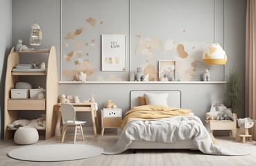Fototapeta na wymiar Kids bedroom mock up interior, Scandinavian style
