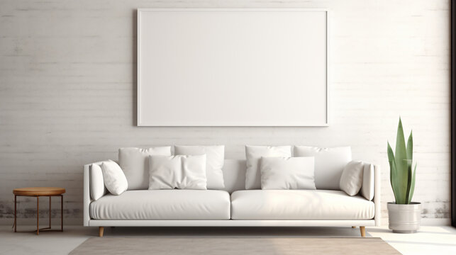 Modern interior design with sofa and blank picture