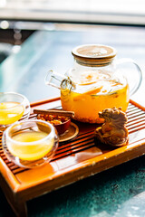 tea pot and Cup of sea buckthorn tea