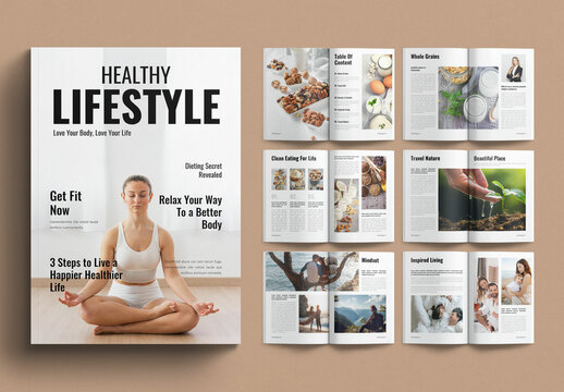 Healthy Lifestyle Magazine Template Design Layout