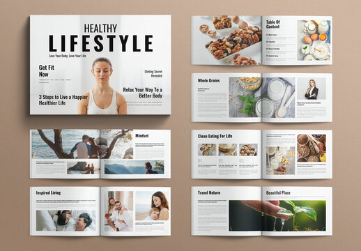 Healthy Lifestyle Magazine Template Design Layout Landscape