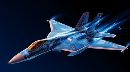 fighter jet in flight from abstract polygonal point