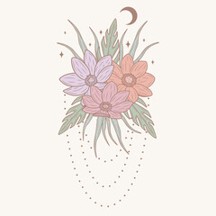 Minimalistic art of pastel flowers with abstract background, vector art
