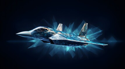 fighter jet in flight from abstract polygonal point - obrazy, fototapety, plakaty