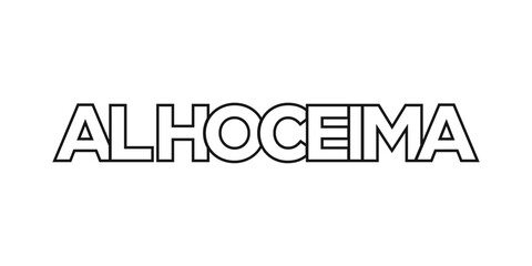 Al Hoceima in the Morocco emblem. The design features a geometric style, vector illustration with bold typography in a modern font. The graphic slogan lettering.