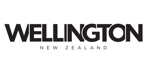 Fototapeta premium Wellington in the New Zealand emblem. The design features a geometric style, vector illustration with bold typography in a modern font. The graphic slogan lettering.