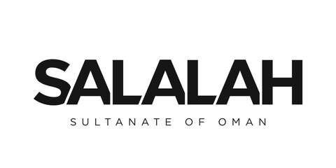 Salalah in the Oman emblem. The design features a geometric style, vector illustration with bold typography in a modern font. The graphic slogan lettering.