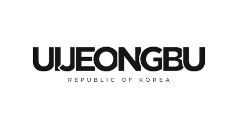 Uijeongbu in the Korea emblem. The design features a geometric style, vector illustration with bold typography in a modern font. The graphic slogan lettering.