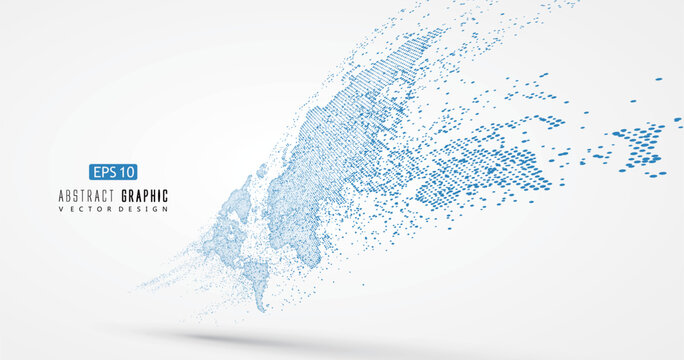 World map in motion consisting of countless dots, vector illustration.