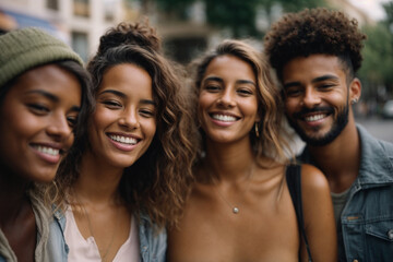 Fototapeta premium Friends smiling in the street