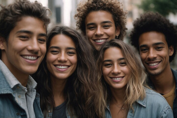 Fototapeta premium portrait of a happy group of friends in the city