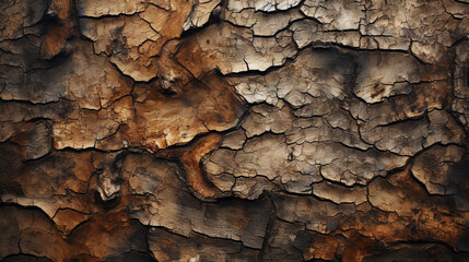 Charred wood bark dark texture. Detailed macro close-up view of tree burned scratched cork background. Generative AI