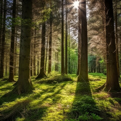 Woodland Elegance: Sunlight's Dance Amidst the Trees