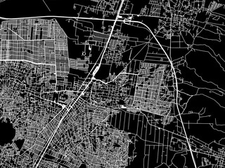 Vector road map of the city of  Chicoloapan in Mexico with white roads on a black background.