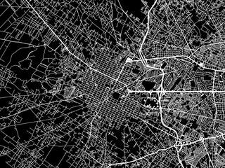 Vector road map of the city of  Cholula in Mexico with white roads on a black background.