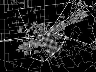 Vector road map of the city of  Cuauhtemoc in Mexico with white roads on a black background.