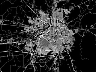 Vector road map of the city of  Culiacan in Mexico with white roads on a black background.