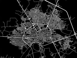Vector road map of the city of  Fresnillo in Mexico with white roads on a black background.