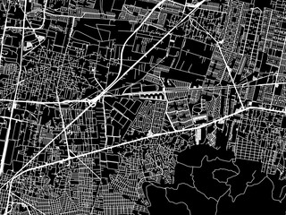 Vector road map of the city of  Fuentes del Valle in Mexico with white roads on a black background.