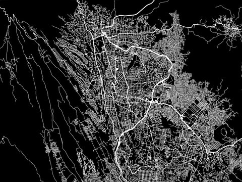 Vector road map of the city of  Cuernavaca in Mexico with white roads on a black background.