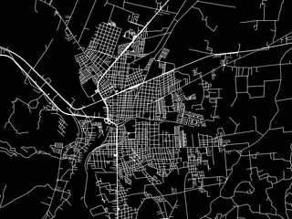Vector road map of the city of  Ocotlan in Mexico with white roads on a black background.
