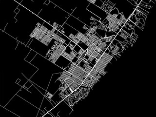 Vector road map of the city of  Playa del Carmen in Mexico with white roads on a black background.