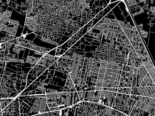 Vector road map of the city of  Santiago Teyahualco in Mexico with white roads on a black background.