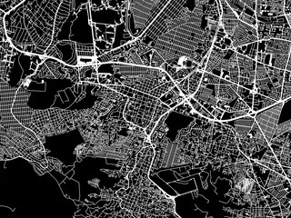 Vector road map of the city of  Tlalpan in Mexico with white roads on a black background.
