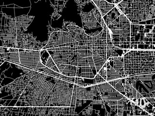 Vector road map of the city of  Toluca in Mexico with white roads on a black background.
