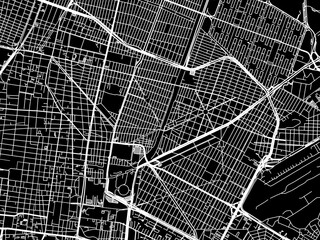 Vector road map of the city of  Venustiano Carranza in Mexico with white roads on a black background.