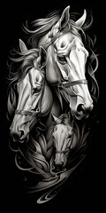 Horse wild prairie mustang Death Halloween Holiday Roses Flowers Tattoo Print Stamp © Anatoly Shapoval