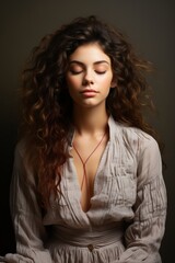Fototapeta premium Young woman practicing mindfulness meditation with a serene expression, Generative AI