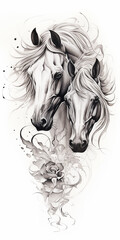 Horse wild prairie mustang Death Halloween Holiday Roses Flowers Tattoo Print Stamp © Anatoly Shapoval