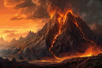 Foto auf Alu-Dibond Illustration of a volcanic mountain in Mordor. Generative AI © Akio