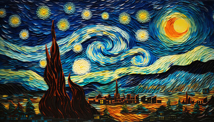 A reimagined rendition of Van Gogh's 'The Starry Night' against the backdrop of the COVID-19...