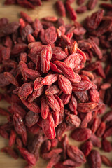 Goji berries on a wooden background