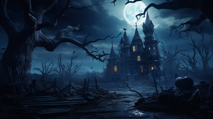 haunted house in the night with . scary scene for festive Halloween decoration