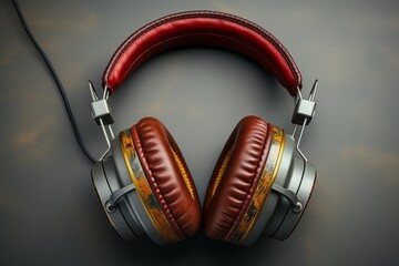Fototapeta na wymiar Retro-inspired on-ear headphones with a vintage design, Generative AI