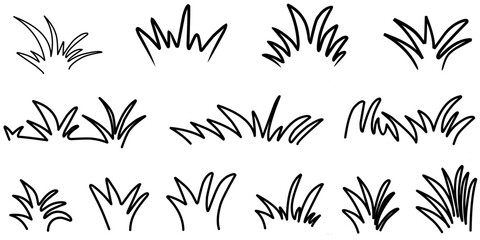 Hand drawn grass silhouette collection. Lawn bush of grass in sketch doodle style. Vector illustration - obrazy, fototapety, plakaty