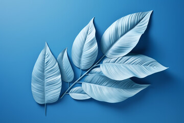 Fototapeta na wymiar a set of tropical leaves on a blue background 
