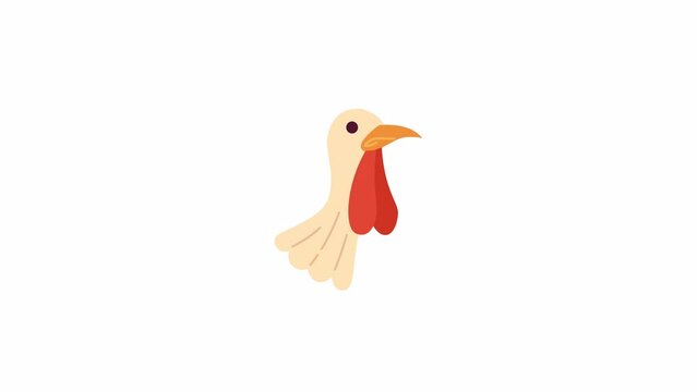 Wild turkey bird 2D avatar icon animation. Poultry thanksgiving. Autumnal countryside bird flat cartoon 4K video, transparent alpha channel. Domestic gobbler animated animal head on white background