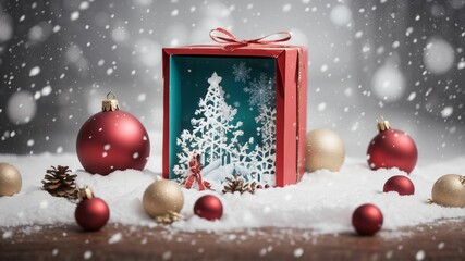 Fototapeta na wymiar christmas background with christmas tree and decorations - Generative AI