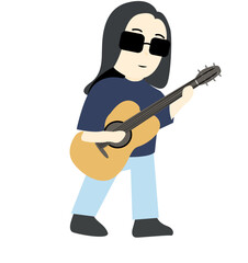 Cute cartoon vector longhair boy wears sunglasses guitarist playing the guitar illustrated  design