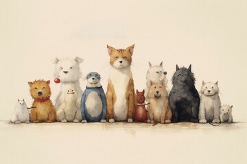 A cute gathering of pets - feline and canine. Generative AI