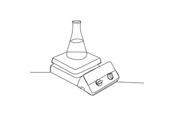 laboratory hot plates. Laboratory minimalist concept, drawing by simple continuous line. Laboratory element, laboratory activity, black and white background, simple line.
