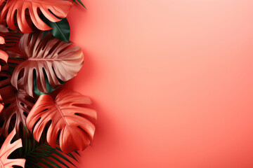 Palm tropical monstera leaves. Background for the presentation of products